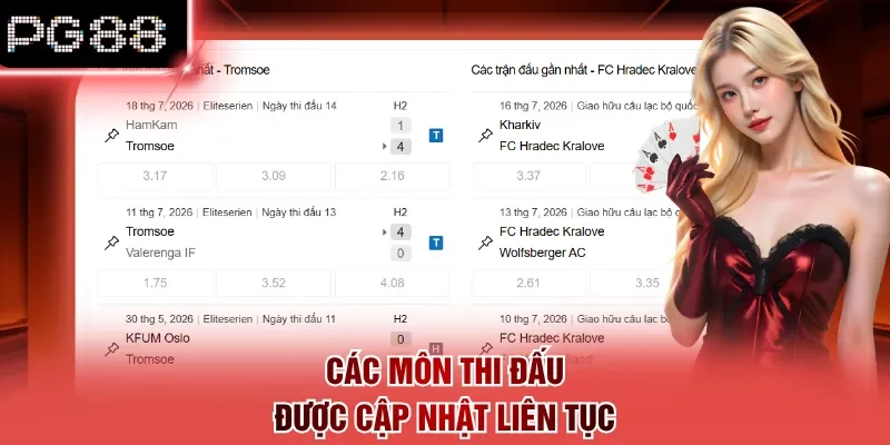 Các môn thi đấu được cập nhật liên tục